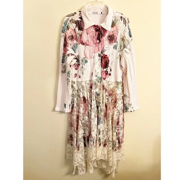 ORIGAMI SWEATER CARDIGAN DUSTER floral big rose lace boho western Size 2 XL - Picture 5 of 9